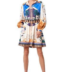 Ciebon Billy Floral Print Long Sleeve Dress in Cream